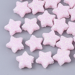 Opaque Acrylic Beads, with Glitter Powder, Star, Pink, 9.5x10x4mm, Hole: 1.6mm(X-MACR-T033-04A)