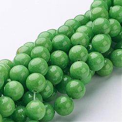 Natural Mashan Jade Round Beads Strands, Dyed, Light Green, 8mm, Hole: 1mm, about 51pcs/strand, 15.7 inch(G-D263-8mm-XS17)