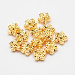 Long-Lasting Plated, Alloy Beads, Real 18K Gold Plated, Flower, Golden, 9x5mm, Hole: 0.5mm(PALLOY-F192-04G)