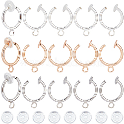 30Pcs 3 Colors Brass Clip-on Hoop Earring Findings, with Loop, for Non-pierced Ear, with 30Pcs Silicone Pads, Mixed Color, 17.5x13x1.5mm, Hole: 2.2mm, Pin: 0.7mm, 10Pcs/color(KK-SP0001-23)