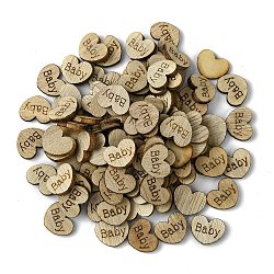 100Pcs Wood Cabochons, Heart with Word Baby, BurlyWood, 12x15x2.8mm(WOOD-G020-09)