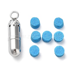 201 Stainless Steel Pill Shape Urn Ashes Big Pendants, Stainless Steel Color, 37x9.6mm(BOTT-PW0001-009P)