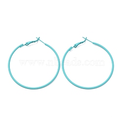 Baking Paint 201 Stainless Steel Hoop Earrings, Ring, Cyan, 49mm, Pin: 0.5mm(EJEW-P185-B01-03)