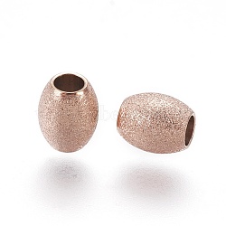 Ion Plating(IP) 304 Stainless Steel Textured Beads, Oval, Rose Gold, 6x5mm, Hole: 2.3mm(STAS-E455-06RG-5x6)