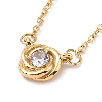 Clear Cubic Zirconia Knot Pendant Necklace, Ion Plating(IP) 304 Stainless Steel Jewelry for Women, Golden, 16.54 inch(42cm)