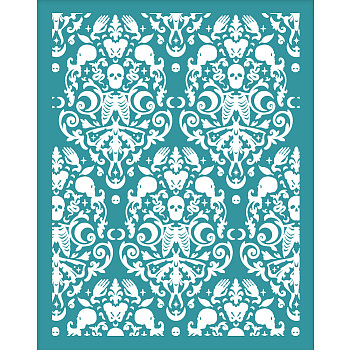 Silk Screen Printing Stencil, for Painting on Wood, DIY Decoration T-Shirt Fabric, Turquoise, Skull, 127x100mm