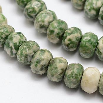 Faceted Natural Green Spot Jasper Rondelle Beads Strands, 8x5mm, Hole: 1mm, about 76pcs/strand, 15.2 inch