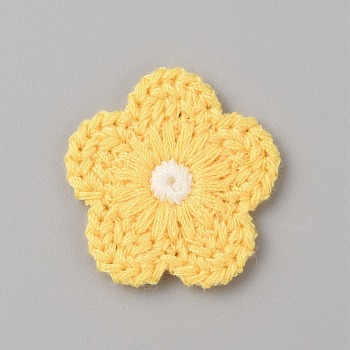 Two Tone Polyester Knitted Ornament Accessories, for DIY Sewing Crafts, Flower, Gold, 25~26x26~27x2mm