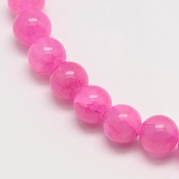 Dyed Natural Green Jade Beads Strands, Round, Deep Pink, 10mm, Hole: 1.5mm, about 38pcs/strand, 15.74 inch