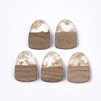 Transparent Resin & Walnut Wood Pendants, with Gold Foil, Teardrop, Gold, 28x20x3~4mm, Hole: 2mm