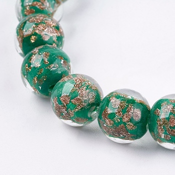 Handmade Gold Sand Lampwork Beads, Round, Dark Green, 11~12mm, Hole: 1~2mm