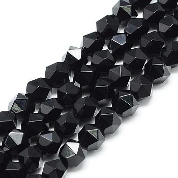 Natural Black Onyx Beads Strands, Star Cut Round Beads, Faceted, Dyed, 7.5~8x6.5~7mm, Hole: 1.5mm, about 46pcs/strand, 15.5 inch