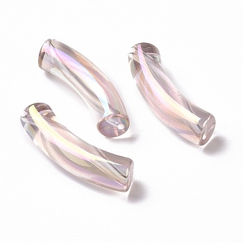 UV Plating Transparent Rainbow Iridescent Acrylic Beads, Curved Tube, Lilac, 32~33x10x8mm, Hole: 1.6mm