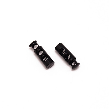 Alloy Spring Cord Locks, Double Hole Drawstring Stopper Fastener Buttons, Garment Accessories, Electrophoresis Black, 2.2x0.7x0.7cm, Hole: 4mm