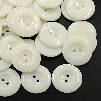 Acrylic Sewing Buttons for Costume Design, Plastic Shirt Buttons, 2-Hole, Dyed, Flat Round, White, 25x3mm, Hole: 2mm