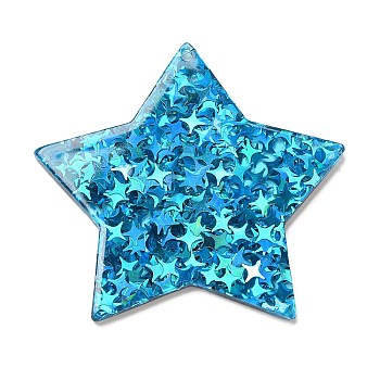 Acrylic with Paillettes Pendants, Star, Deep Sky Blue, 42.5x45.5x2mm, Hole: 1.6mm