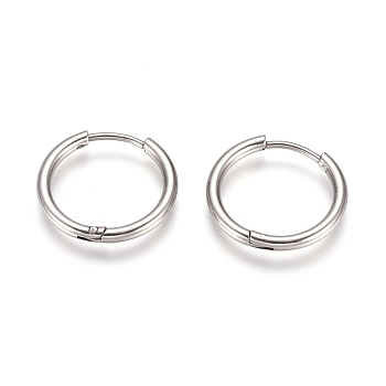 Tarnish Resistant 304 Stainless Steel Huggie Hoop Earrings, with 316 Surgical Stainless Steel Pin, Ring, Stainless Steel Color, 18x2mm, 12 Gauge, Pin: 0.9mm