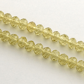 Handmade Glass Beads, Faceted Rondelle, Gold, 6x4mm, Hole: 1mm, about 87~90pcs/strand