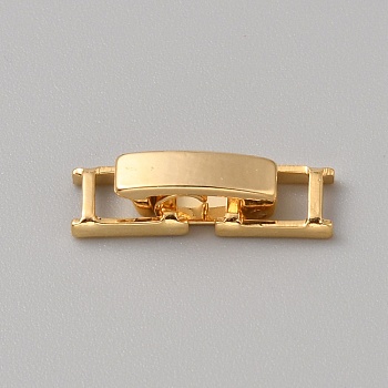 Brass Fold Over Clasps, Rectangle, Real 18K Gold Plated, 16.5x4.5x4.5mm