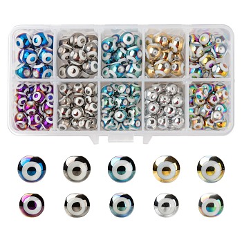10 Colors Electroplate Glass Beads, Round with Evil Eye Pattern, Mixed Color, 185pcs/box