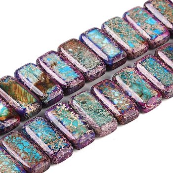 Dyed Natural Imperial Jasper Beads Strands, Rectangle, 2-Hole, Purple, 20x9.5~10x6mm, Hole: 1.2mm, about 20~21pcs/strand, 8.11~8.39 inch(20.6~21.3cm)