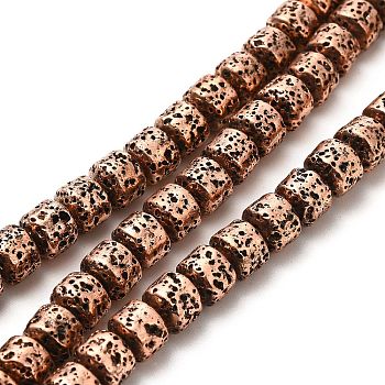 Electroplated Natural Lava Rock Beads Strands, Rondelle, Copper Plated, 6x7mm, Hole: 1mm, about 67~68pcs/strand, 15.35~15.63 inch(39~39.7cm)