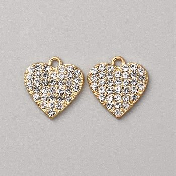 Rhinestone Pendants, with Light Gold Alloy Findings, Heart Charms, Crystal, 19x18.5x2mm, Hole: 2mm