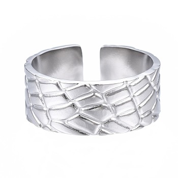 304 Stainless Steel Textured Open Cuff Ring, Chunky Ring for Women, Stainless Steel Color, US Size 6 3/4(17.1mm)