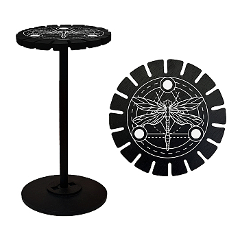 Wooden Wheel, Wooden Display Shelf, Black Holder Stand, Rustic Divination Pendulum Storage Rack, Witch Stuff, Dragonfly Pattern, Wheel: 120x8mm, 2pcs, Studdle: 288x12mm, 1pc