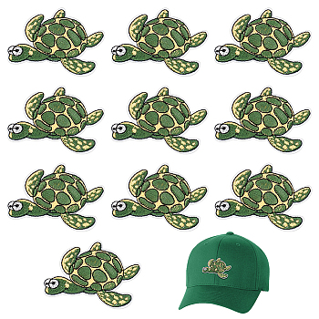 Polyester Clothing Patches, Embroidery Appliques, Turtle, Green, 52x63x1.5mm