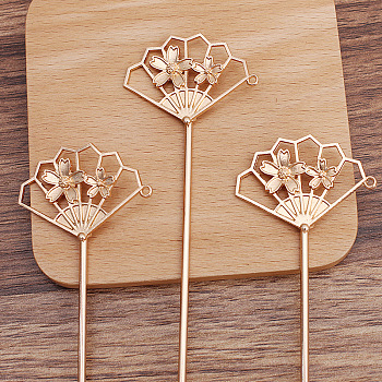 Iron Hair Stick Findings, with Alloy Findings, Fan, Light Gold, 145x43x16mm