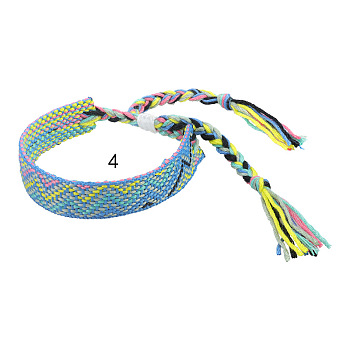 Cotton Braided Wave Pattern Cord Bracelet, Ethnic Tribal Adjustable Brazilian Bracelet for Women, Yellow Green, 5-1/2~10-5/8 inch(14~27cm)