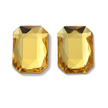 Transparent Glass Cabochons,  Faceted, Rectangle, Gold, 14x10x3.5mm