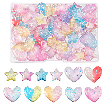 AHADEMAKER 60Pcs 2 Style Transparent Resin Cabochons, with Glitter, Mixed Color, 30pcs/style