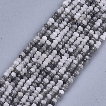 Natural Hawk's Eye Beads Strands, Eagle Eye Stone, Faceted, Rondelle, 3.5~4x2.5~3mm, Hole: 1mm, about 120~122pcs/strand, 14.9 inch~15.1 inch