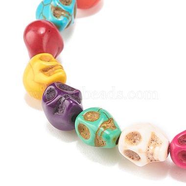2Pcs 2 Style Synthetic Turquoise(Dyed) Skull Stretch Bracelets Set(BJEW-JB08071)-5