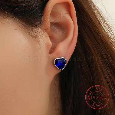 Rhodium Plated 925 Sterling Silver Heart Stud Earrings(PY0982)-2