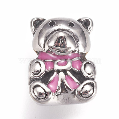 Antique Silver Pink Bear Stainless Steel Beads