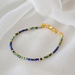 Natural African Turquoise(Jasper) and Lapis Lazuli Faceted Round Beaded Bracelets with 304 Stainless Steel End Chains, Real 18K Gold Plated, 6.30 inch(16cm)(WE3127-1)