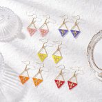 Handmade Glass Seed Beads Rhombus Dangle Earrings, with 304 Stainless Steel Earring Hooks, Rhombus, Golden, Mixed Color, 47x19mm(EJEW-MZ00542)