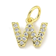 Letter Brass Micro Pave Clear Cubic Zirconia Pendants, Jump Ring, Real 18K Gold Plated, Letter W, 8.5x10x1.8mm, Jump Ring: 5x0.9mm, Hole: 3.5mm(KK-K354-06G-W)