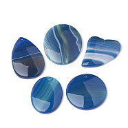 Dyed Natural Striped Agate/Banded Agate Pendants, Mixed Shape, Steel Blue, 36~54x32~41x5~7mm, Hole: 2mm(G-S280-03)
