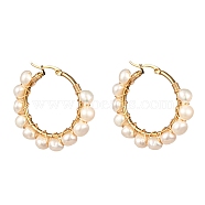 Ring Natural Pearl Beads Hoop Earrings for Girl Women, White, 38x40x7mm, Pin: 0.6mm(EJEW-JE04685-02)