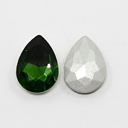 Glass Pointed Back Rhinestone, Back Plated, Faceted, Teardrop, Green, 18x13x6mm(RGLA-Q002-15)