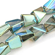 Full Rainbow Plated Electroplate Transparent Glass Beads Strands, Faceted Polygon, Aquamarine, 8x7x5mm, Hole: 1mm, about 80pcs/strand, 25.04 inch(63.6cm)(EGLA-G037-06A-FR04)