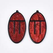 Cellulose Acetate(Resin) Big Pendants, Oval, Red, 65.5x34x3.5mm, Hole: 2mm(X-KY-S158-43B)