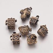 Brass Prayer Box Pendants, Mixed Shapes, Brushed Antique Bronze, 18~26x10~22x10~18mm, Hole: 4.5x6.5mm(KK-G189-M1)