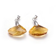 Faceted Resin Pendants, with Brass Findings, Nuggets, Platinum, Gold, 17~17.5x26~27x7.5~9mm, Hole: 4x5mm(RESI-F016-A01)