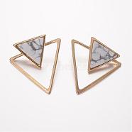 Natural Howlite Ear Studs, with Brass Findings, Triangle, Golden, 37x33x1.5~3mm, Pin: 0.7mm(EJEW-G147-C05)