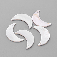 Plated Freshwater Shell Pendants, Moon, Creamy White, 30x20x2mm, Hole: 1mm(SHEL-S269-20A)